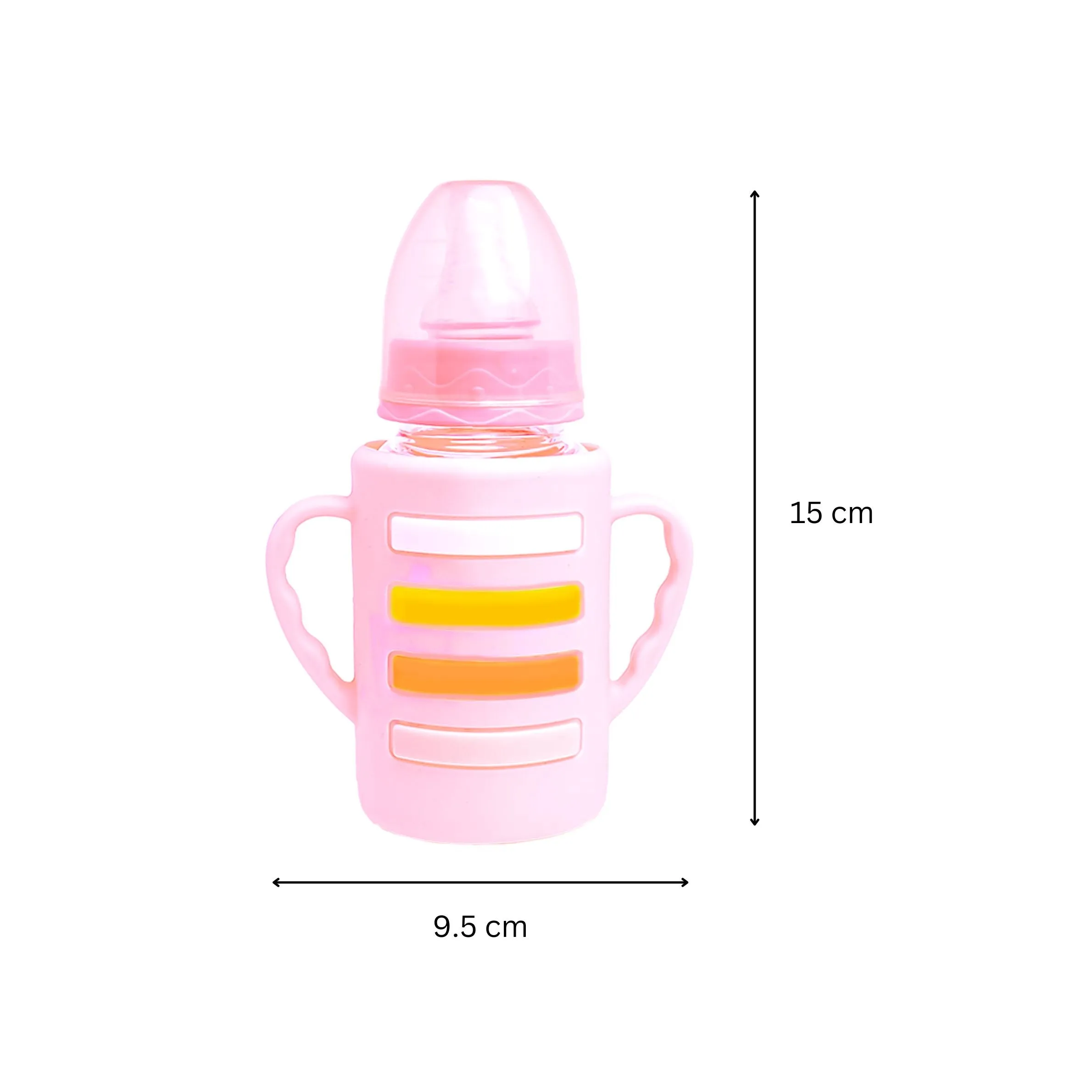 The Little Lookers High Borosilicate Glass Feeding Bottle with Handle Silicon Cover for Baby/Feeder for Newborn | Super Soft Flow Control & Anti Colic Nipple for Infants/Toddlers(Pack of 2)