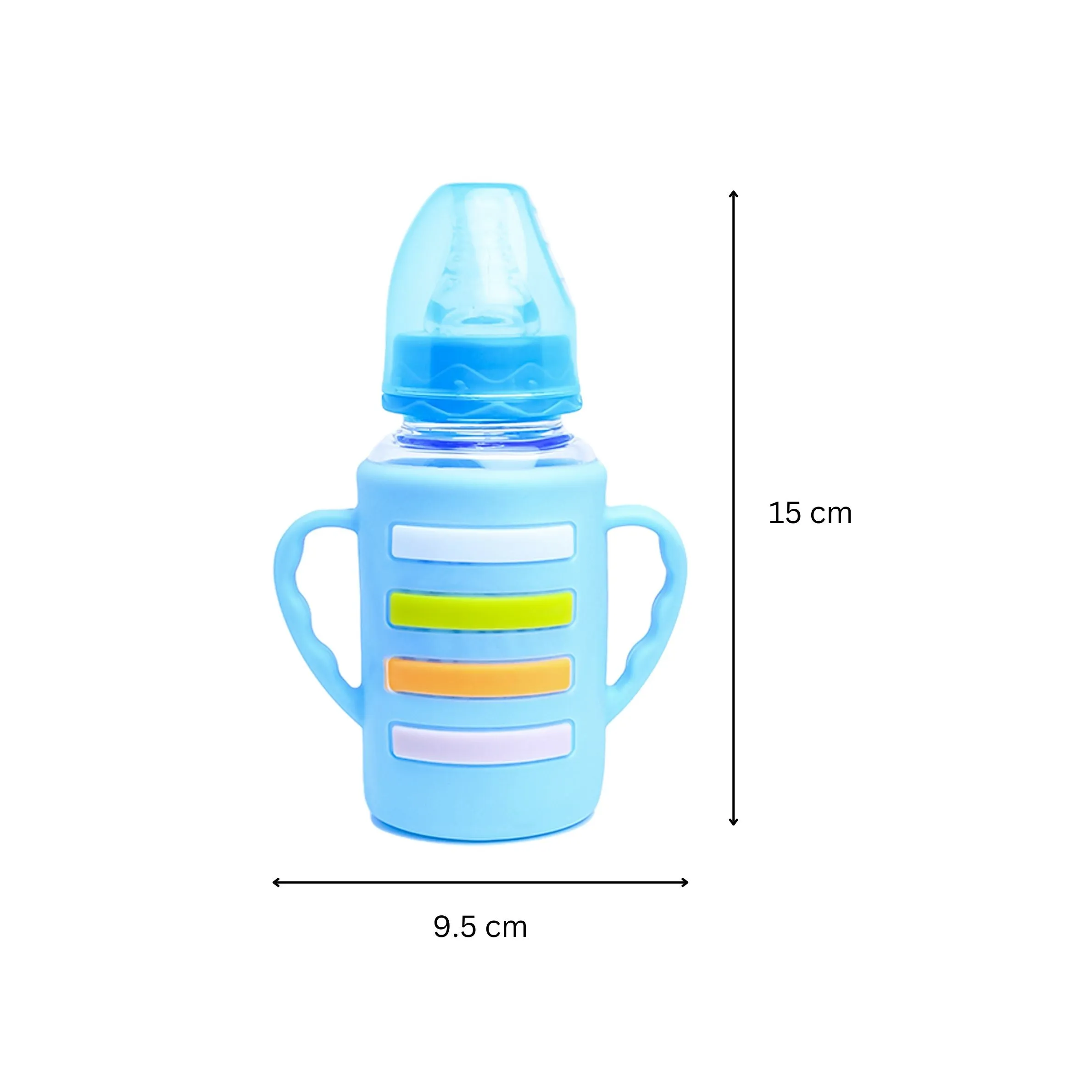 The Little Lookers High Borosilicate Glass Feeding Bottle with Handle Silicon Cover for Baby/Feeder for Newborn | Super Soft Flow Control & Anti Colic Nipple for Infants/Toddlers(Pack of 2)