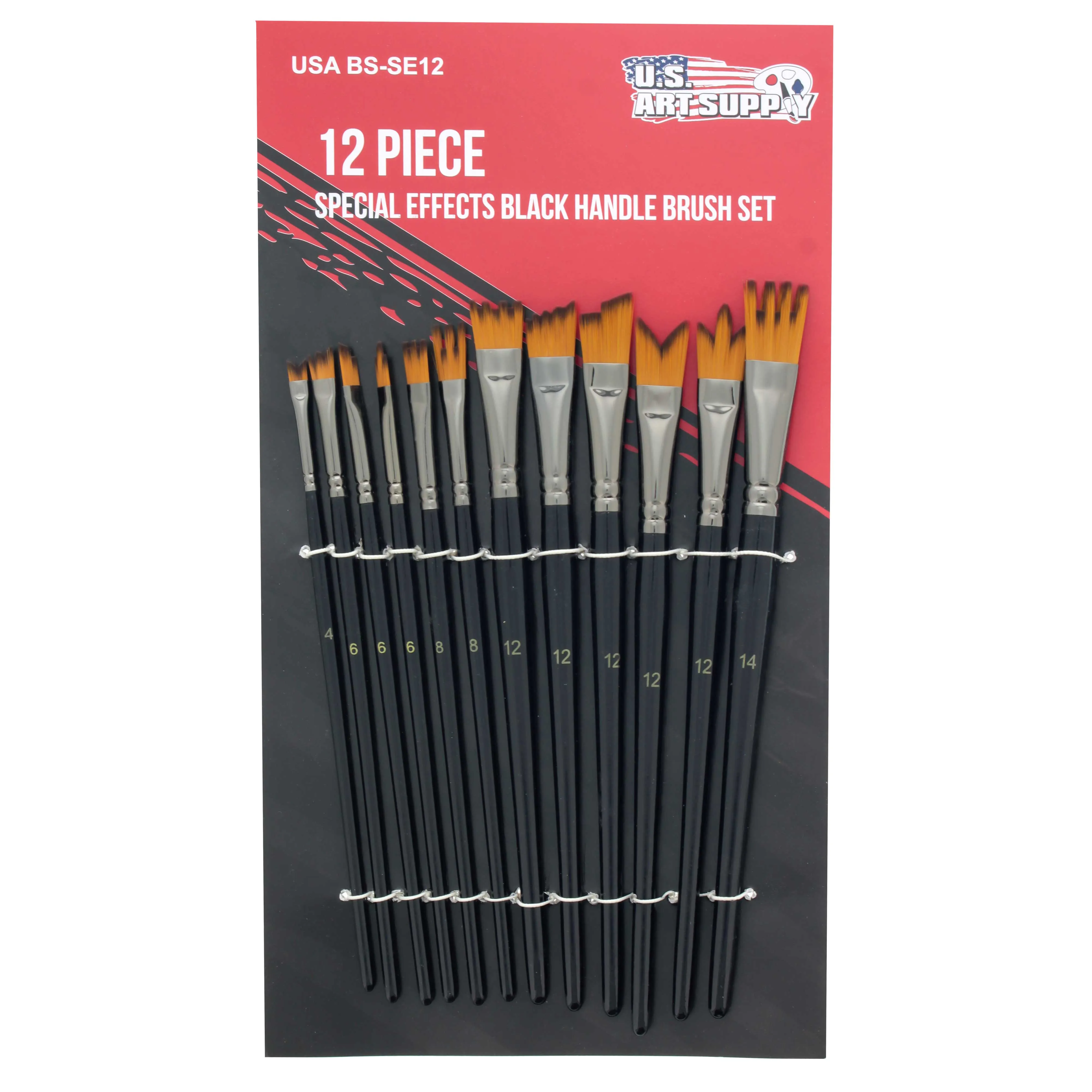 U.S. Art Supply 12 Piece Special Effects Artist Paint Brush Set - Taklon Synthetic FX Brushes, Ribbon, Muti-Liner, Angular - Watercolor, Acrylic, Oil