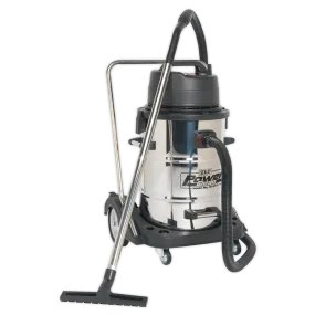 Vacuum Cleaner Industrial Wet & Dry 77L Stainless Steel Drum with Swivel Emptying 2400W