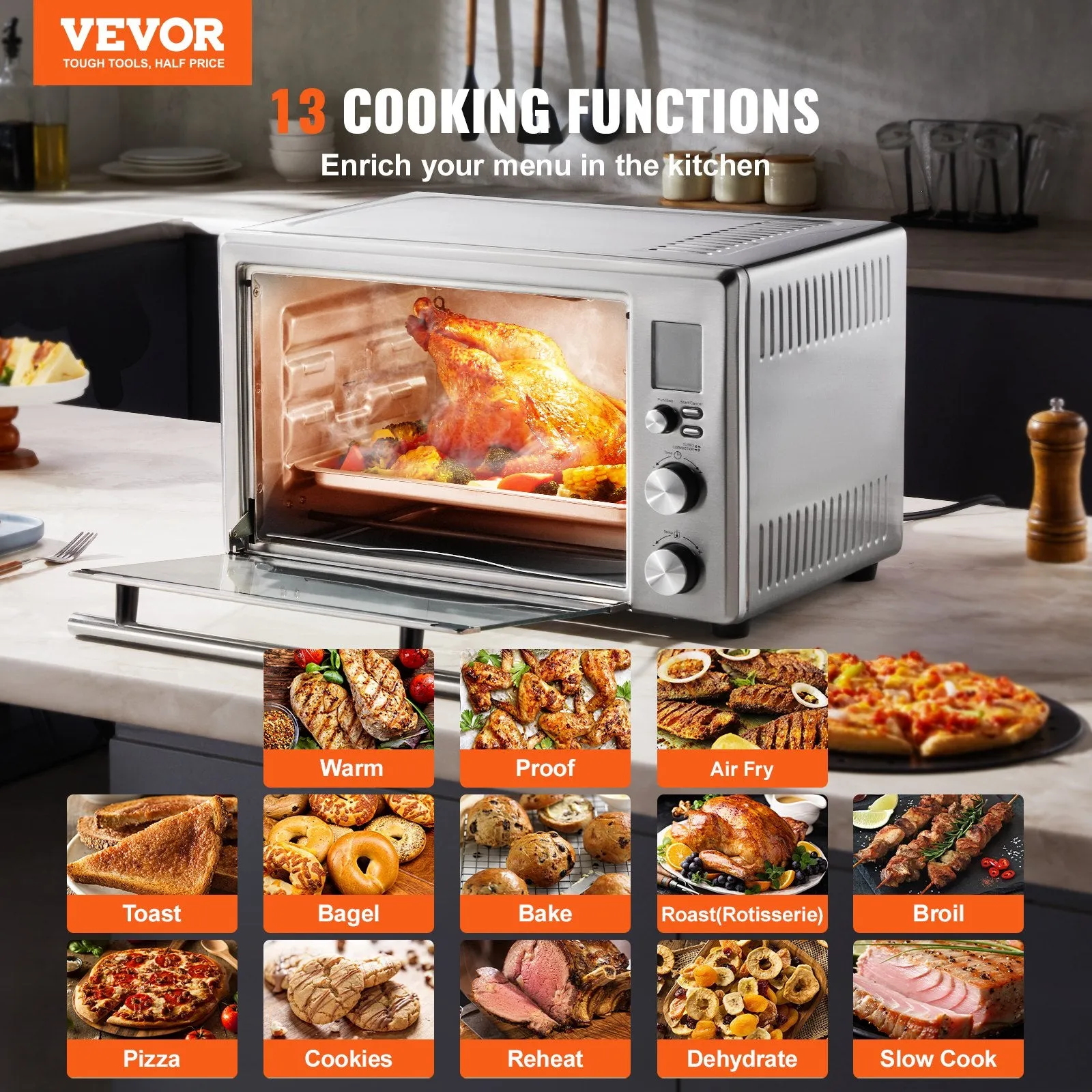 Vevor Air Fryer 13-in-1 Multifunctional Toaster Oven 28L Capacity 1800W New