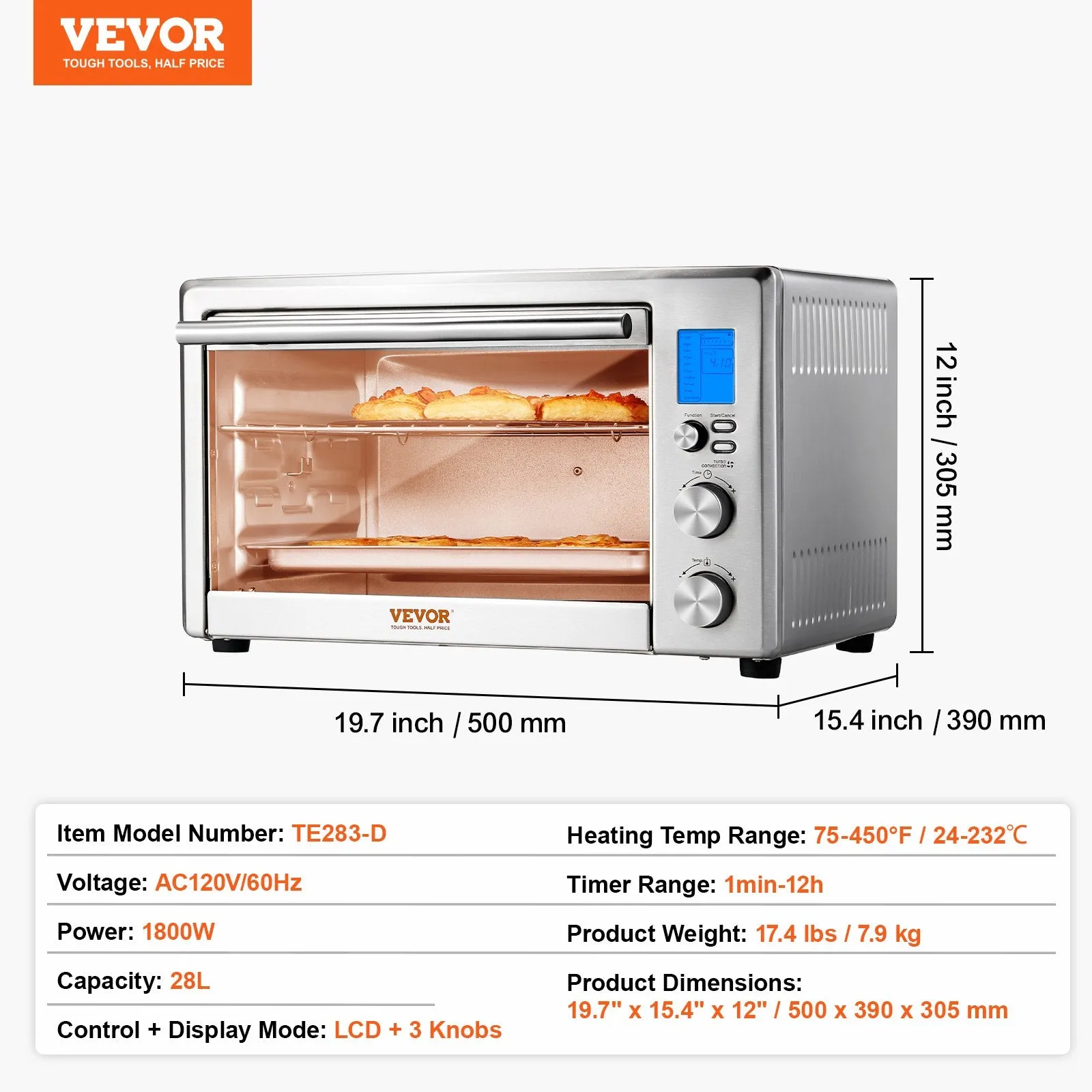 Vevor Air Fryer 13-in-1 Multifunctional Toaster Oven 28L Capacity 1800W New