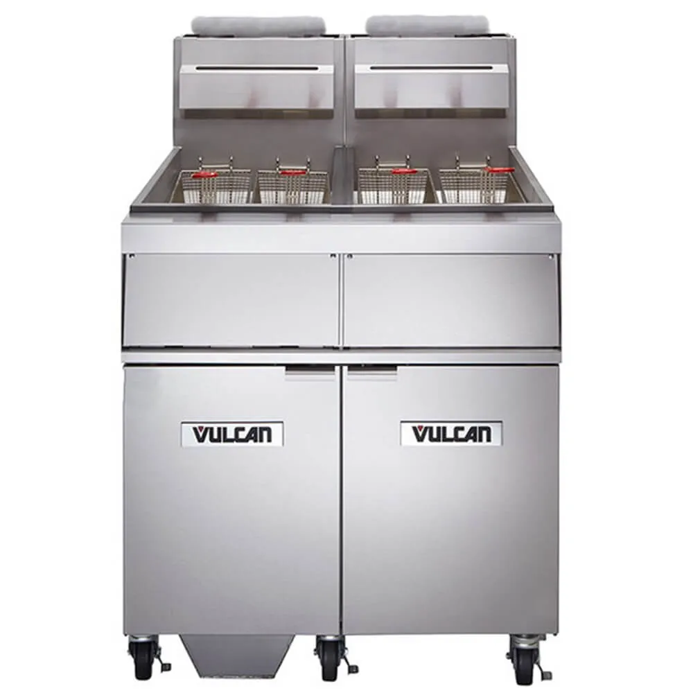 Vulcan 2GR45MF-1 Natural Gas 2 Unit Floor Fryer System with Millivolt Controls and KleenScreen Filtration - 240,000 BTU