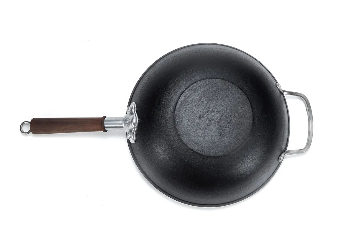 WANGYUANJI Cast Iron Wok Pan With 304 Stainless Steel Side Handle