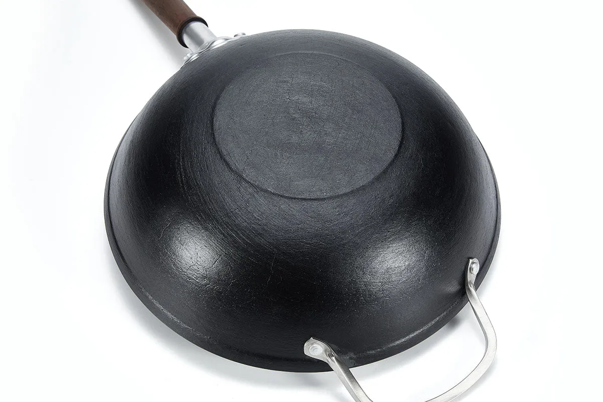 WANGYUANJI Cast Iron Wok Pan With 304 Stainless Steel Side Handle