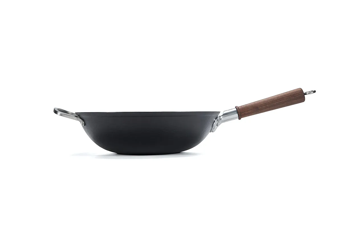 WANGYUANJI Cast Iron Wok Pan With 304 Stainless Steel Side Handle