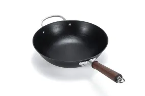 WANGYUANJI Cast Iron Wok Pan With 304 Stainless Steel Side Handle