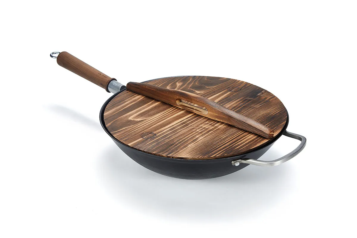 WANGYUANJI Cast Iron Wok Pan With 304 Stainless Steel Side Handle