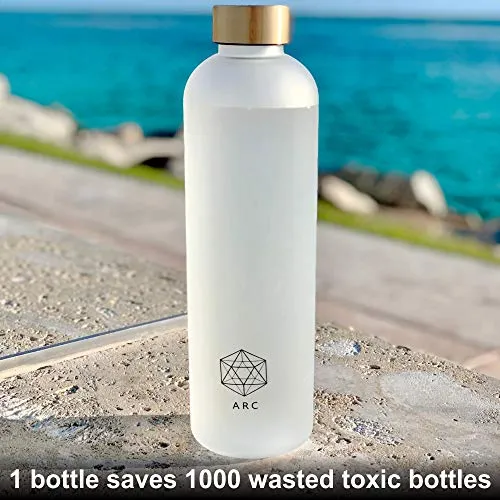 Water Bottle with Time Marker - 32 OZ, 1 Liter Motivational Reusable Water Bottles - BPA Free, Non-Toxic Frosted Plastic - for Fitness, Sports, Gym, Travel and Outdoors - Leakproof, Durable