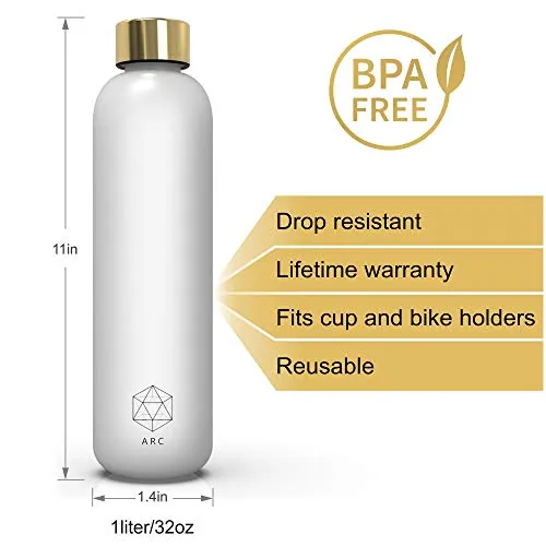 Water Bottle with Time Marker - 32 OZ, 1 Liter Motivational Reusable Water Bottles - BPA Free, Non-Toxic Frosted Plastic - for Fitness, Sports, Gym, Travel and Outdoors - Leakproof, Durable