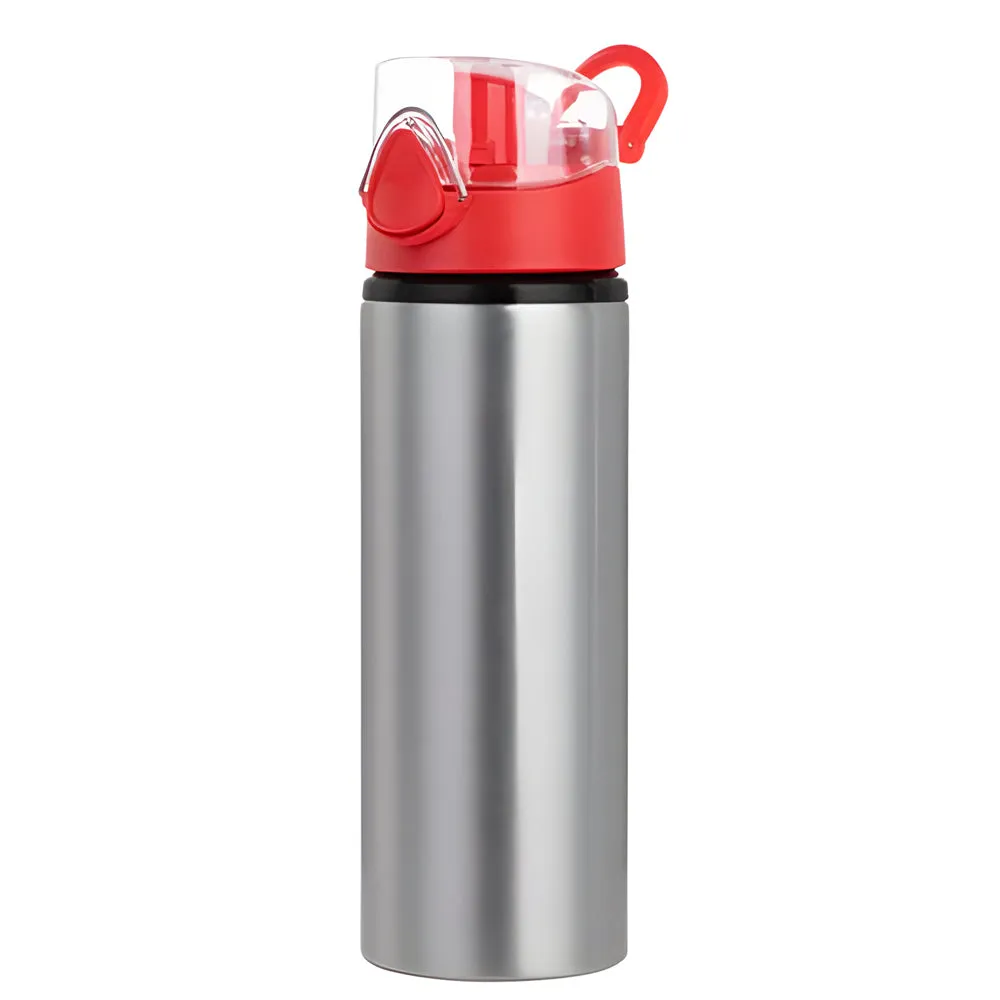 Water Bottles - RED - Coloured Flip Lid - 750ml - Silver