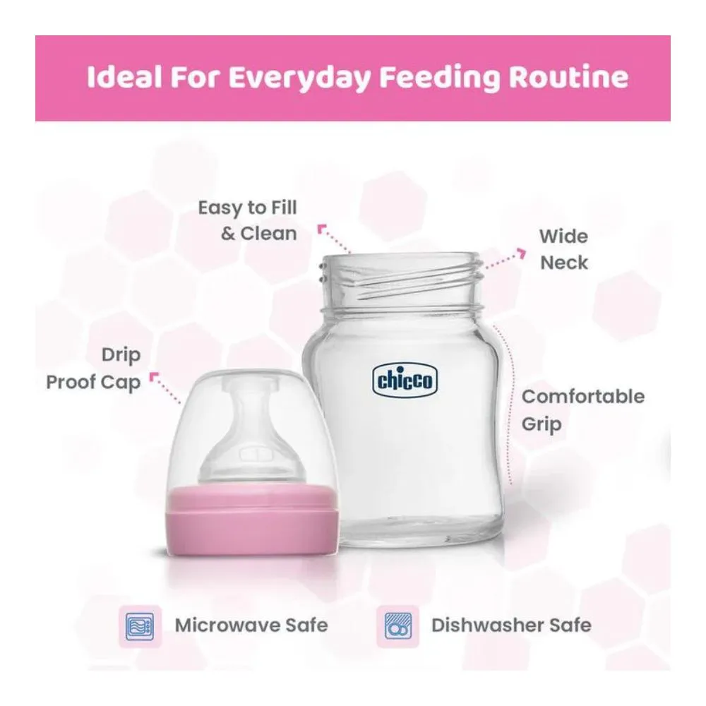 Well-Being Glass Feeding Bottle (120Ml, Slow Flow) (Pink)