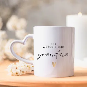 World's Best Grandma Mug - Elegant Gold Heart Design